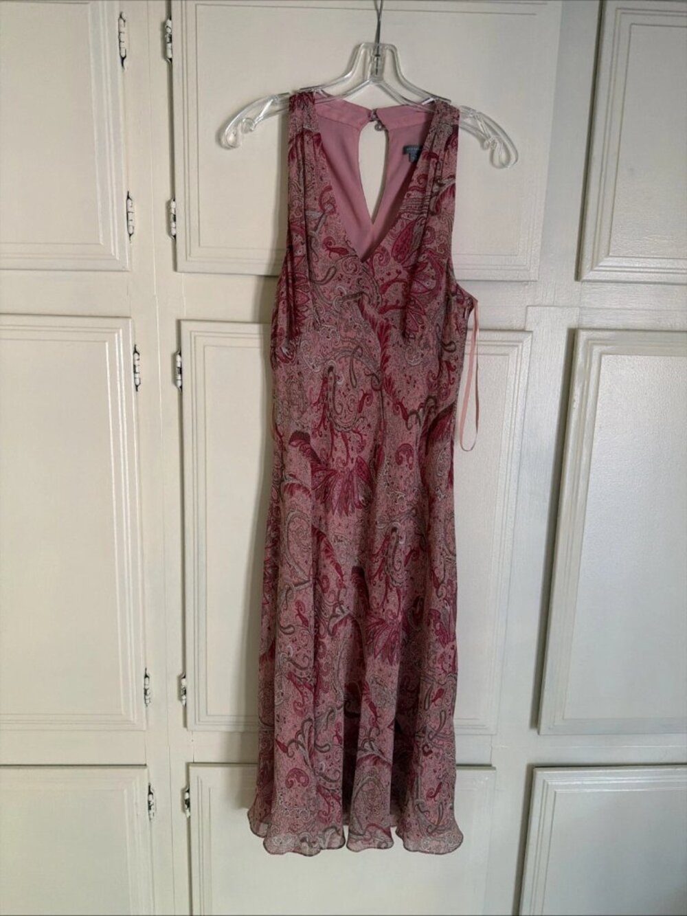 VTG ANN TAYLOR Pink Paisley Silk Chiffon Halter Dress Size 12